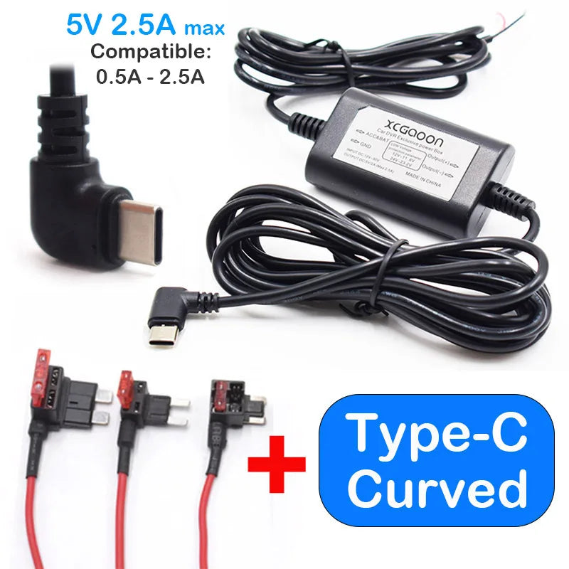 5V 2.5A Mini Micro Type C USB Car Dash Camera Charger Adapter Hard Wire DVR Hardwire Kit for XiaoMi 70Mai YI 360