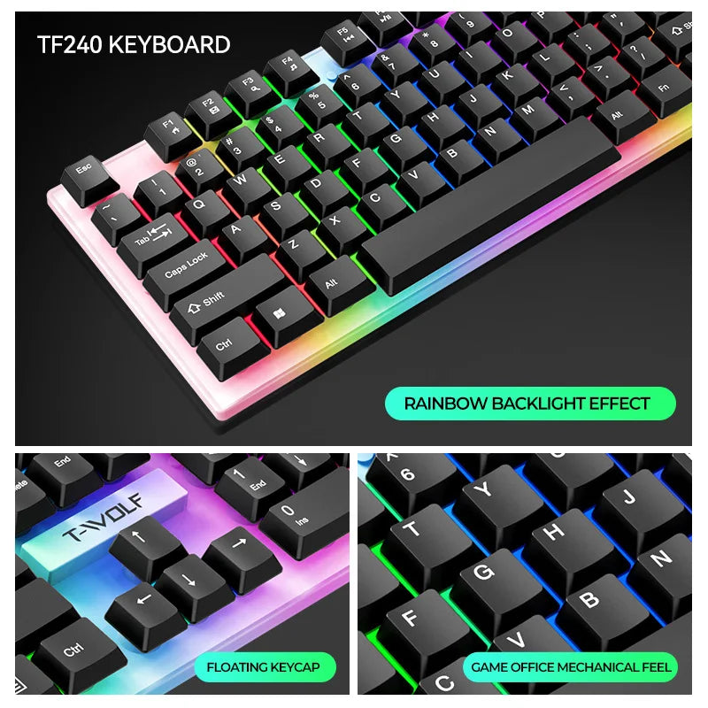 wired Keyboard and Mouse Set, Keyboard and Mouse Earphones, Mouse Pad, Four Piece Set, Luminous Game Set