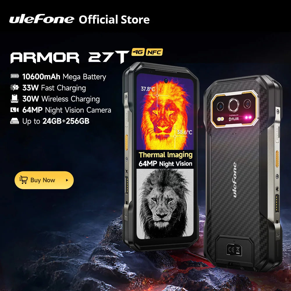 【NEW 2024】 Ulefone Armor 27T 4G 10600mAh Rugged Phone Android 14 Smartphone 24GB +256GB  6.78"FHD+ 120Hz Night Vision Camera