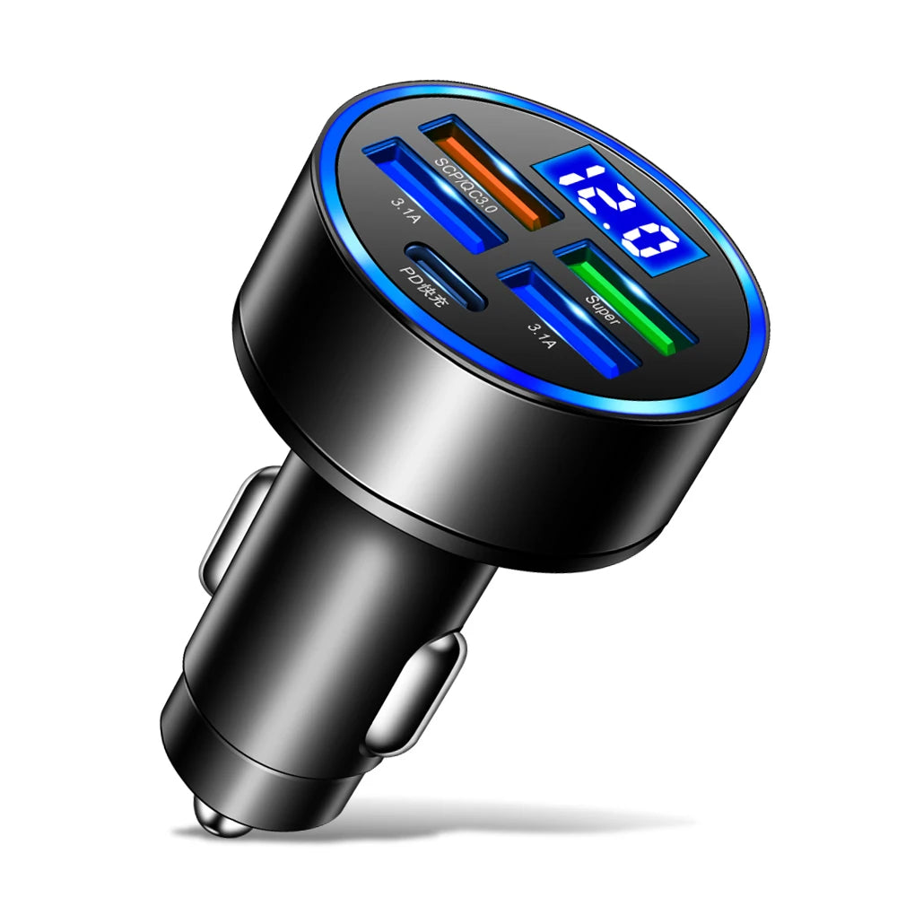 250W PD USB Car Charger Fast Charging Type C USB Phone Adapter in Car For iPhone 13 Pro Xiaomi Huawei Samsung Car Quick Charger