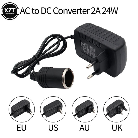 NEWEST AC 220V to DC 12V 2A Adapter Power Supply Cigarette Lighter 24W Converter Inverter Home Car Charger US/EU/UK/AU Socket