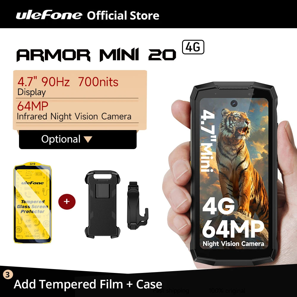 【World Premiere】Ulefone Armor Mini 20 4G 4.7" Rugged Phone 64MP Night Camera Android 14 Smartphone 6200mAh Mobile phone NFC