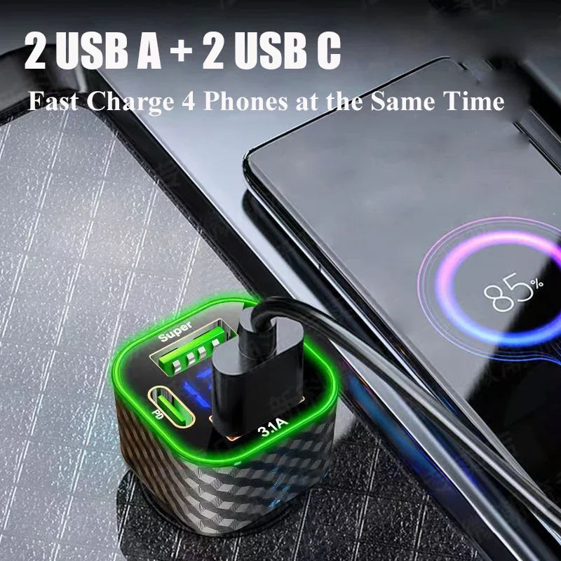 UYUXIO USB C Car Phone Charger Dual PD 4 in 1 with Voltage Display Super Fast Charge Adapter for iPhone Xiaomi Oppo Vivo Samsung