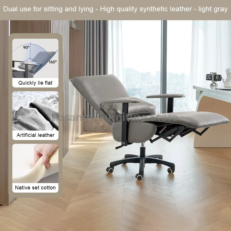 Ergonomic Leather Soft Office Chair with Wheels Rolling and Reclining Home Desk Chair Adjustable Leisure Gaming Computer Chairs