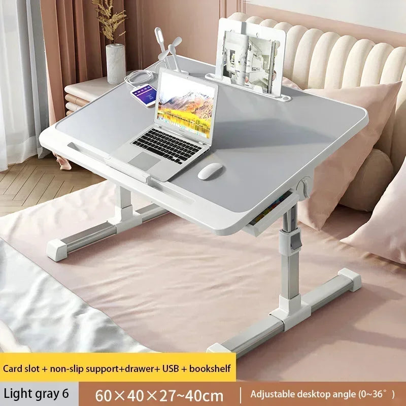 Foldable Lift Laptop Desk for Bed Adjustable Stand Portable Lap Table Breakfast Tray Desk with Drawer for Eating Working Gaming