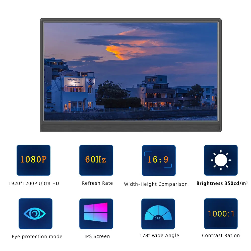 15.6 Inch Portable Monitor 1920x1080 60Hz IPS Panel Touchsceen HDMI-compatible With PS4 PS5 Switch Laptop Built-in Speaker