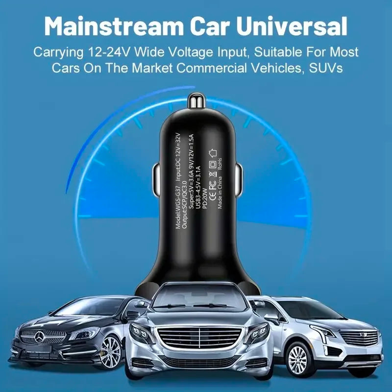 250W 5 in 1 USB Car Charger Type C PD 12V Cigar Jack Fast Charging Adapter for iPhone 12 Pro Max 14 Plus 13 Huawei Oneplus