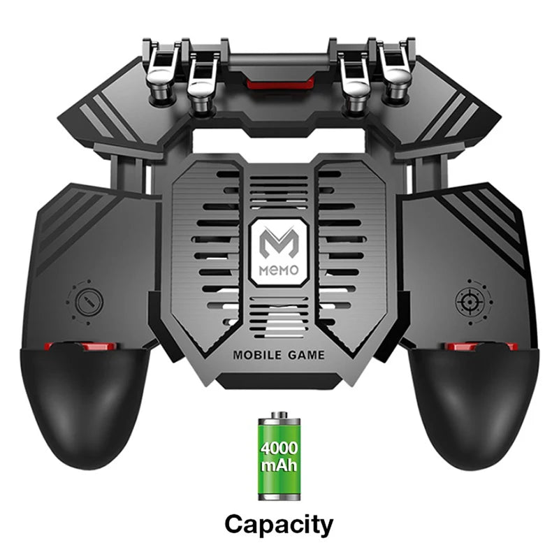 AK77 Pubg Mobile Game Controller 6 Fingers with Fan Pubg Trigger Gamepad Joystick for Android Ios Game Pad Movil with Battery