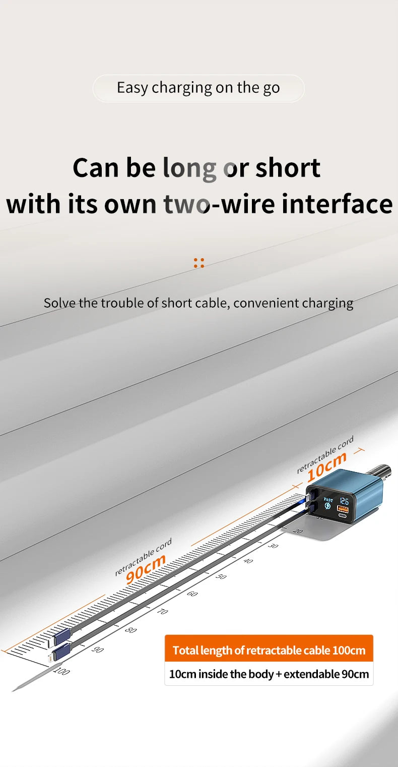 4 in 1 100W Car Charger Retractable Car Cigarette Lighter Adapter USB Type C Fast Charger Cable For IPhone Xiaomi Huawei Samsung
