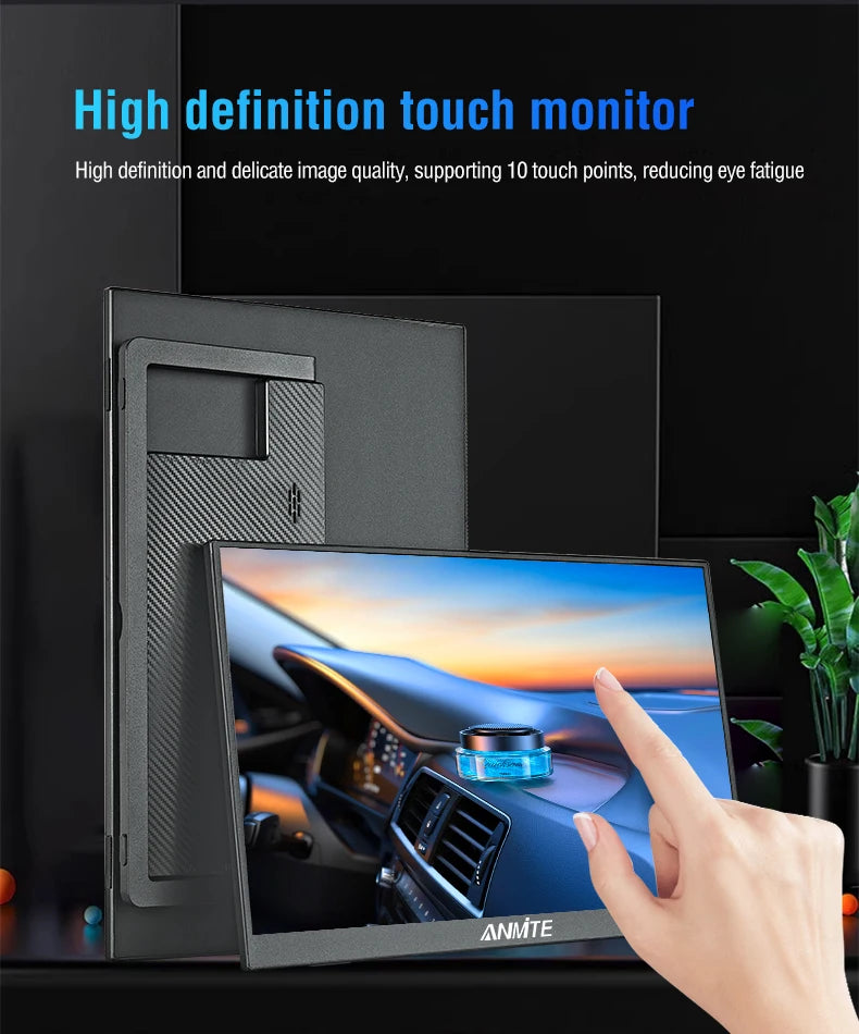 Anmite 15.6-Inch Portable Touch Monitor 1080P HDR 16:9 Low Blue Light For XBox PS4 / 5 Switch Cell Phone PC Loptop Extension