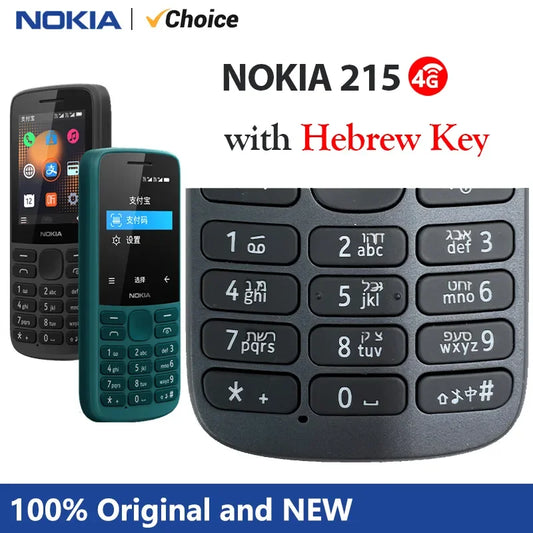 Nokia 215 4G Mobile Phone Dual SIM Cards FM Radio 1150mAh Standby Time Feature Phone with Hebrew Keyboard New And Original 100%