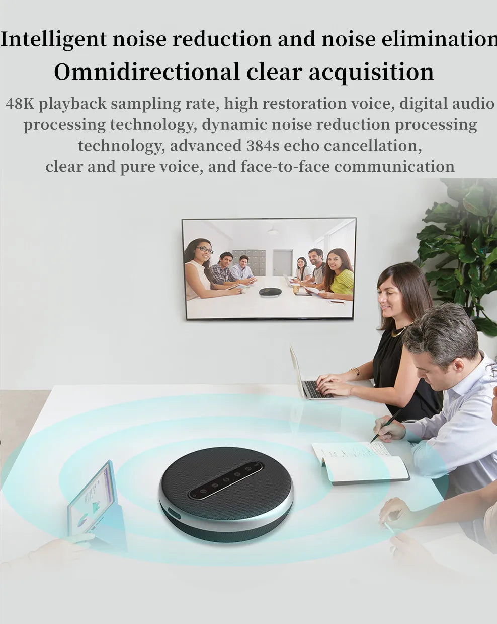 Conference Microphone USB Speakerphone Omnidirectional Computer 6 Mic 360° Voice Pickup Video Online Course Speakers Desktop