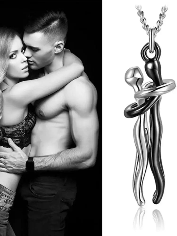 Chic Black Hug Pendant Necklace for Couples - Elegant Love Symbol,Perfect for Party & Daily Wear