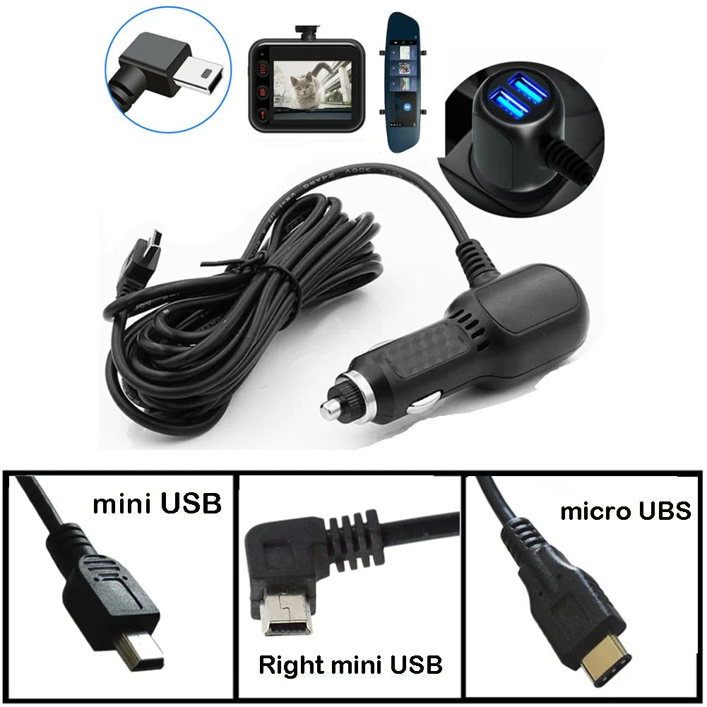 Car USB Dash Cam Car Charger Car GPS Charger Car Driving Recorder Power Cord USB Cable 11.5ft Power Dual USB DVR Charging Cable