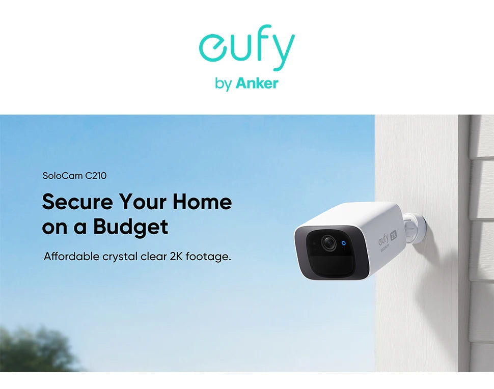 eufy Security C210 SoloCam Wireless Outdoor Camera 2K Resolution No Monthly Fee Wireless Wi-Fi Camera Street surveillance Cam