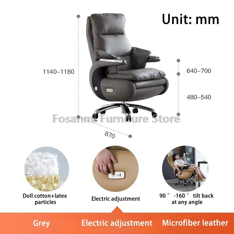 Comfortable Office Home Swivel Chair Soft Adjustable Computer Chair Thick Backrest Fixed Armrests and Footrest Gaming Desk Chair