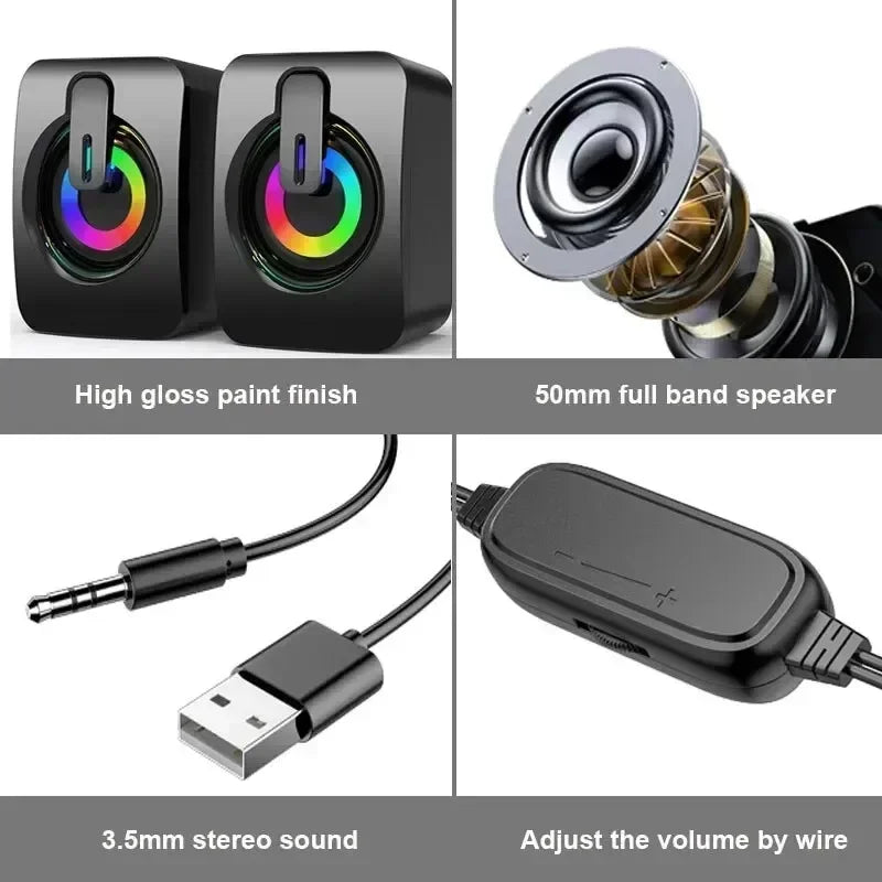 Computer Speakers PC Sound Box HIFI Stereo Microphone with LED Light for Desktop Computer Surround Music RGB Gaming Speakers