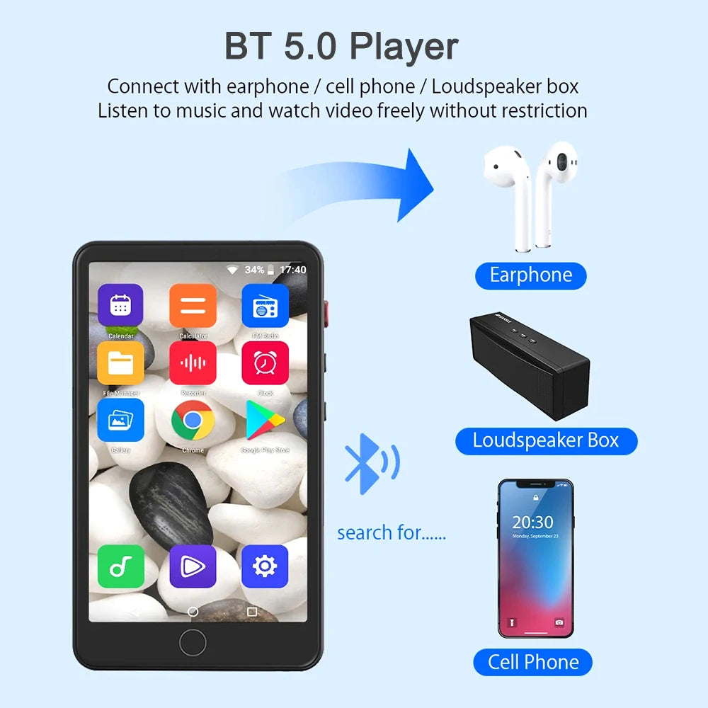 BT 5.0 Wifi MP4 Player 4/5inch Touch with Bluetooth and WiFi MP3 Music Players With Cam Built-in speaker Supports Android 8.1