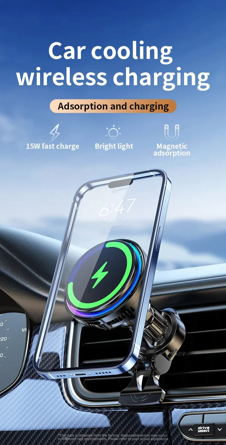 Ice Cooling Magnetic Wireless Car Charger Fast Charging Station for iPhone 15 14 13 12 Pro Max MacSafe Car Phone Holder Stand