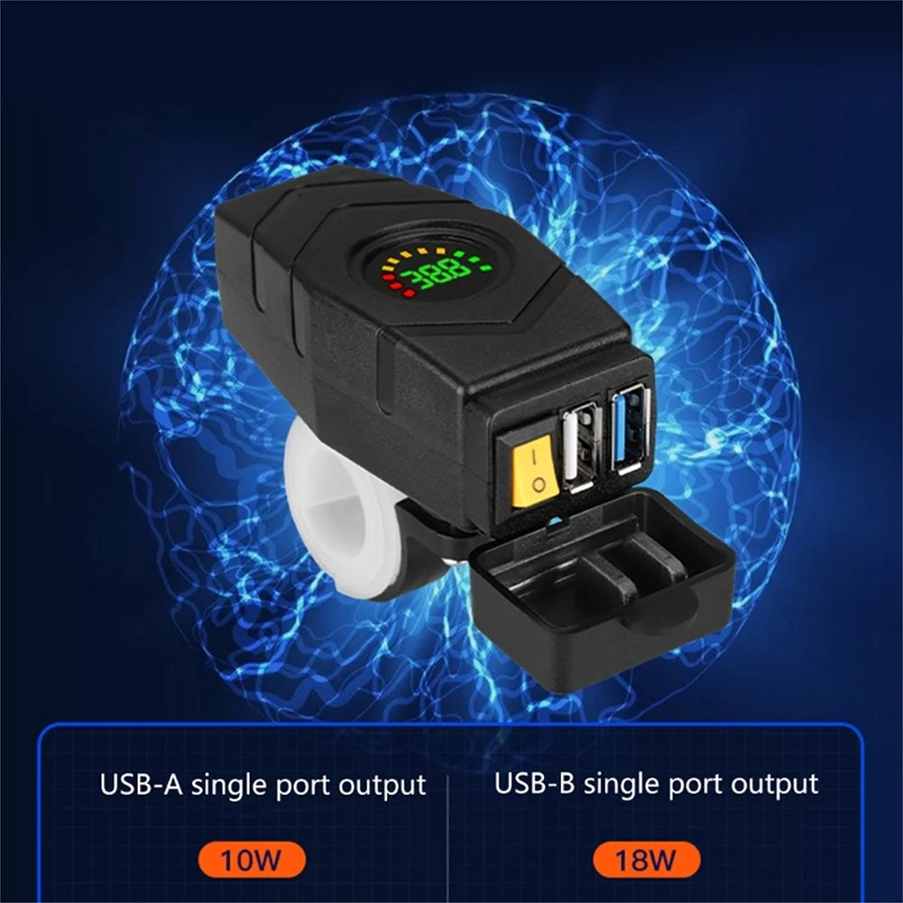 28W QC3.0 Quick Charge Usb Charger Waterproof E-Bike 20V-90V Electric Bike Motorcycles Scooter 36V 48V 72V Voltmeter Switch