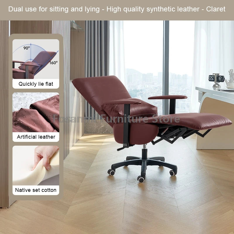 Ergonomic Leather Soft Office Chair with Wheels Rolling and Reclining Home Desk Chair Adjustable Leisure Gaming Computer Chairs