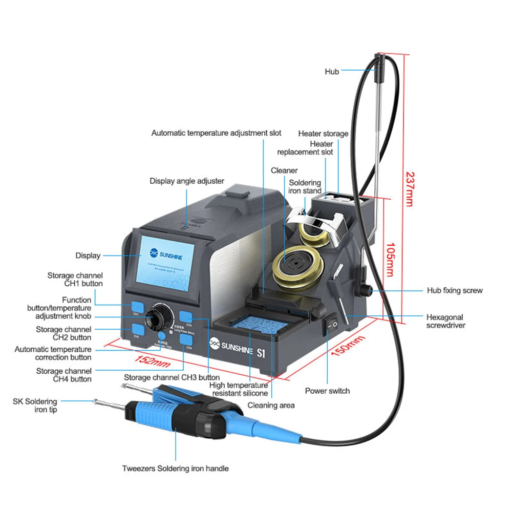 SUNSHINE S1 Electric Soldering Iron Station Precision Tweezers for Mobile Phone Motherboard PCB Repair Welding Desoldering Tools