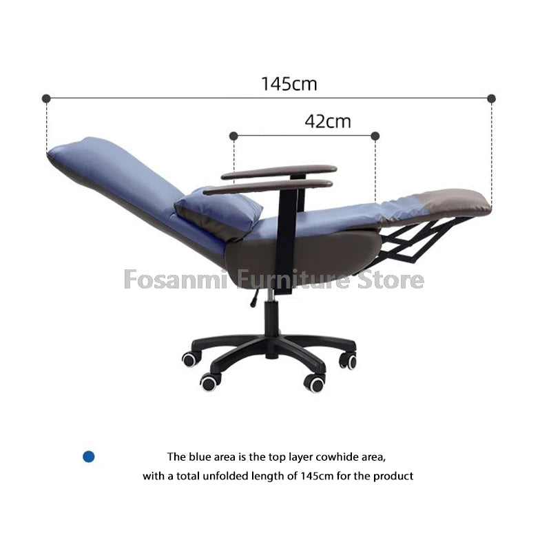 Ergonomic Leather Soft Office Chair with Wheels Rolling and Reclining Home Desk Chair Adjustable Leisure Gaming Computer Chairs