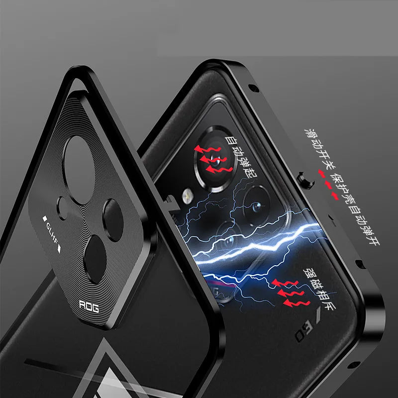 For ROG Phone 9 Pro Case,Metal Aluminium Magnet Shockproof Shell,Camera Protection Transparent Phone Case Funda For ROG Phone 9