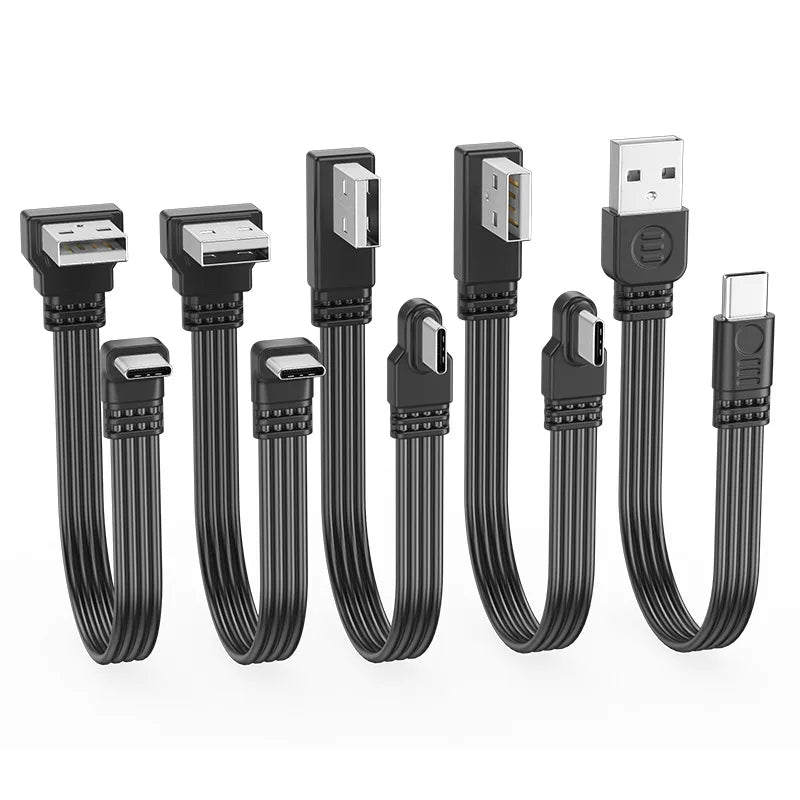 USB to TypeC data cable with left and right bend wires 2.0 transmission, 2A power supply, TypeC flat silicone cable