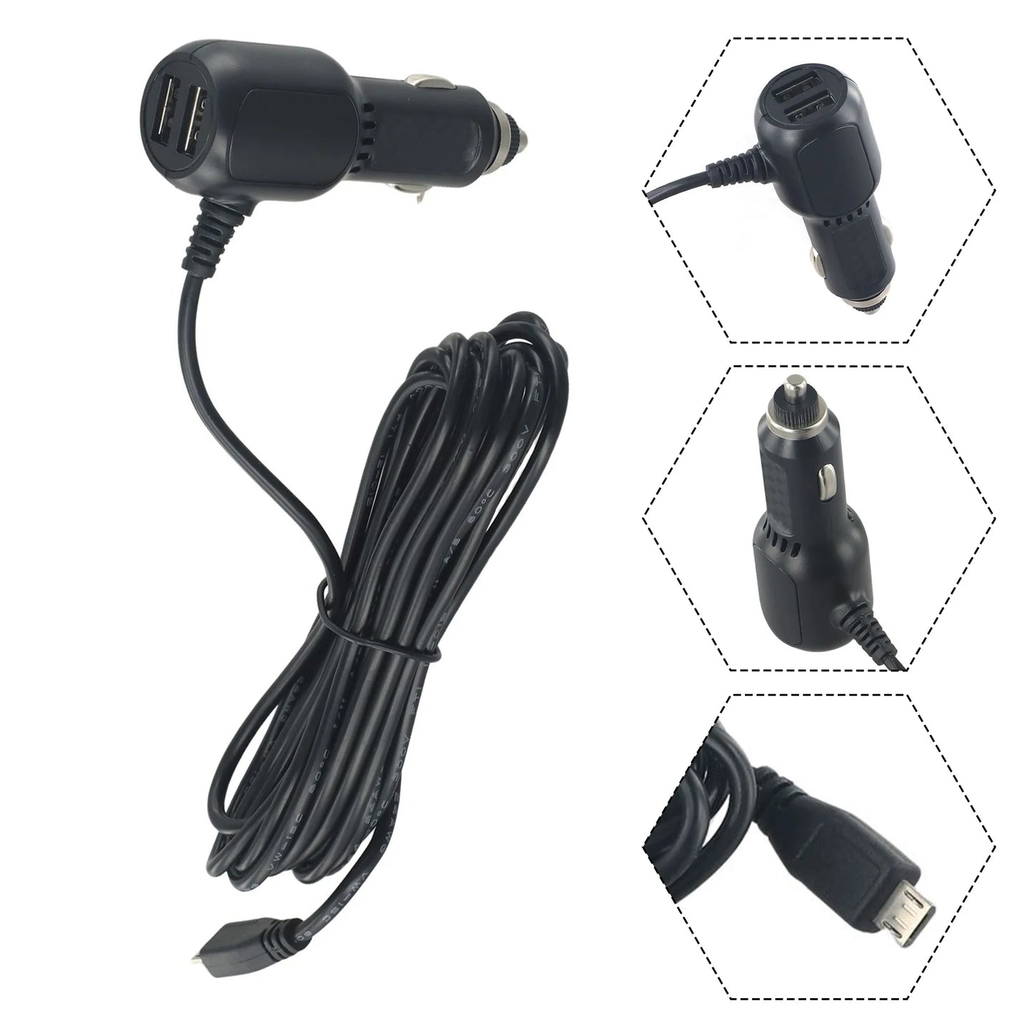 Car USB Dash Cam Car Charger Car GPS Charger Car Driving Recorder Power Cord USB Cable 11.5ft Power Dual USB DVR Charging Cable