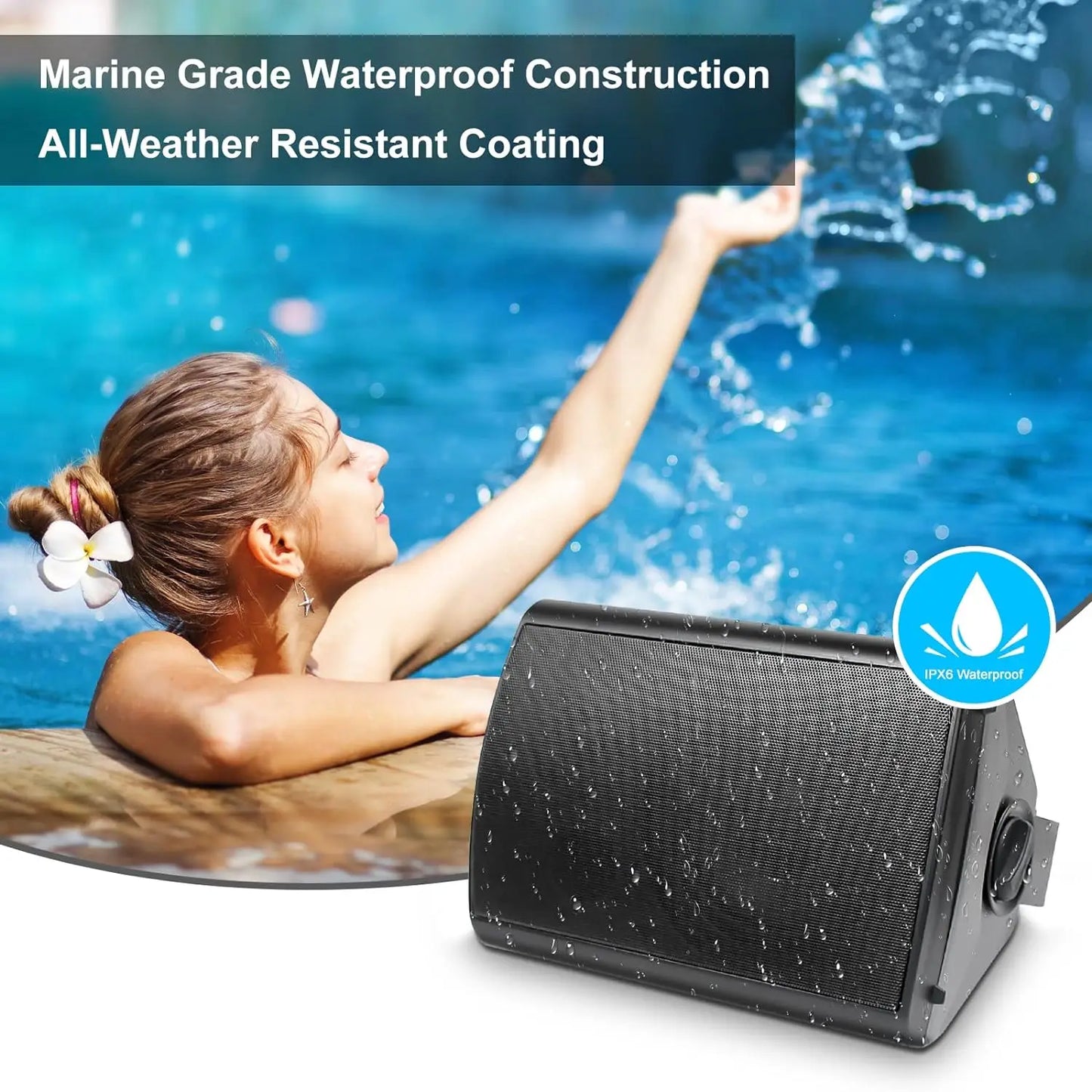 Herdio 800W 6.5'' Outdoor Speakers Bluetooth Waterproof Wired With Superior Amplifier Wall Mounted Sound System Enhanced Bass