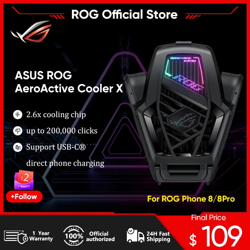 Original ASUS ROG AeroActive Cooler X ROG Phone 8 Funcooler with Fan Holder ROG Phone 8 Pro cooler USB-C Charging