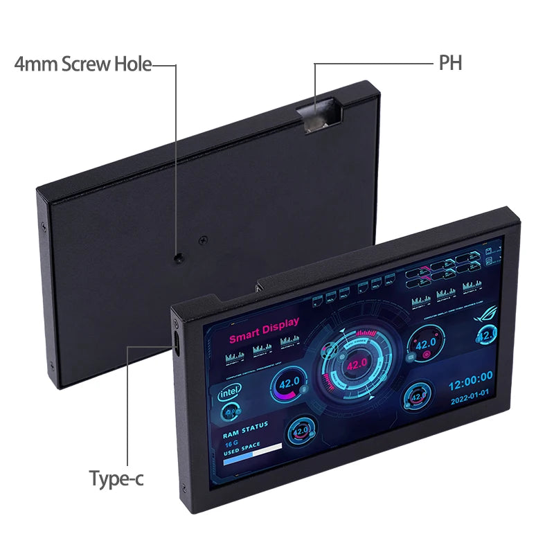 5 Inch IPS USB Secondary Screen 800x480 Type-C LCD Computer Hardware Monitor Music Spectrum Analysis Display No AIDA64