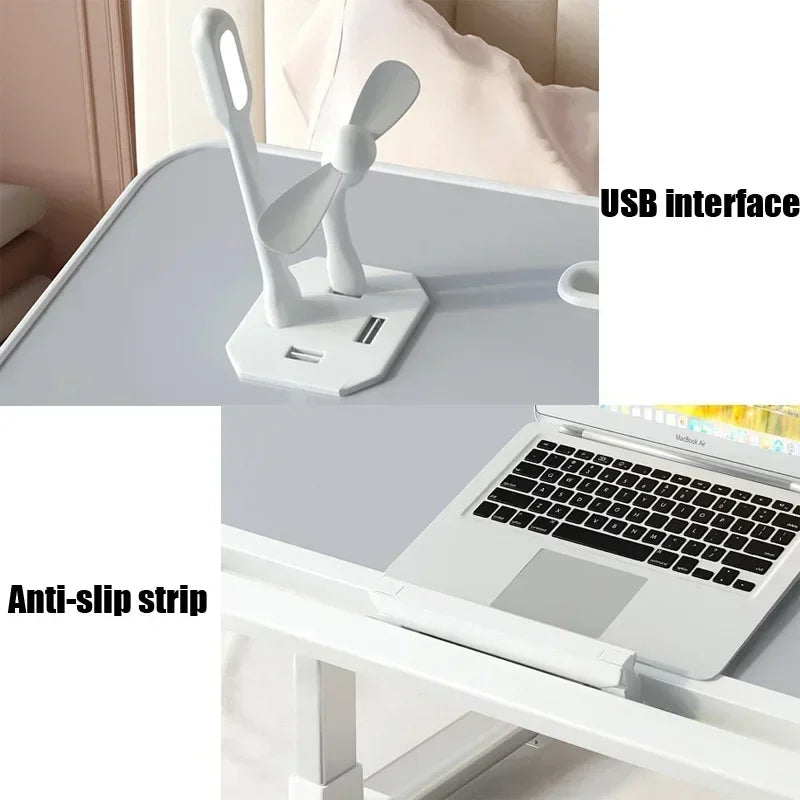 Foldable Lift Laptop Desk for Bed Adjustable Stand Portable Lap Table Breakfast Tray Desk with Drawer for Eating Working Gaming