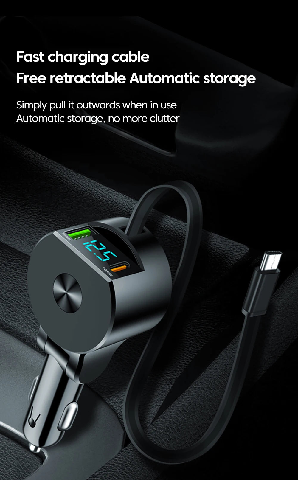 120W Fast Charging Car Charger QC3.0 PD30W USB C Car Phone Charger With Type C Cable For iphone 15 14 13 Xiaomi Huawei Samsung