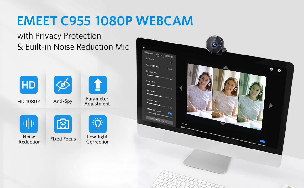 Webcam 1080P Web Camera With Noise-Canceling Microphone EMEET C955 USB PC Camera for Computer/Meeting/Online Classes/YouTube