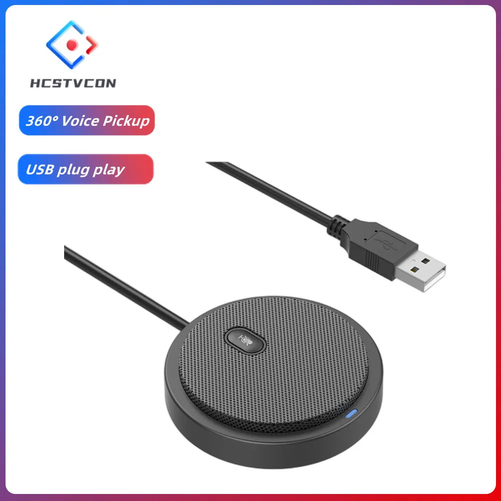 HCSTVCON Microphone Omnidirectional Video Conference Mini Portable 360° Voice Pickup USB Plug for Meeting Business Online Live