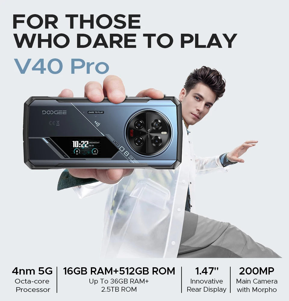 DOOGEE V40 Pro 5G Rugged Phone 6.78" 16GB+512GB Gaming Phones Dimensity 7300 200MP AI Camera 8680mAh Android 14