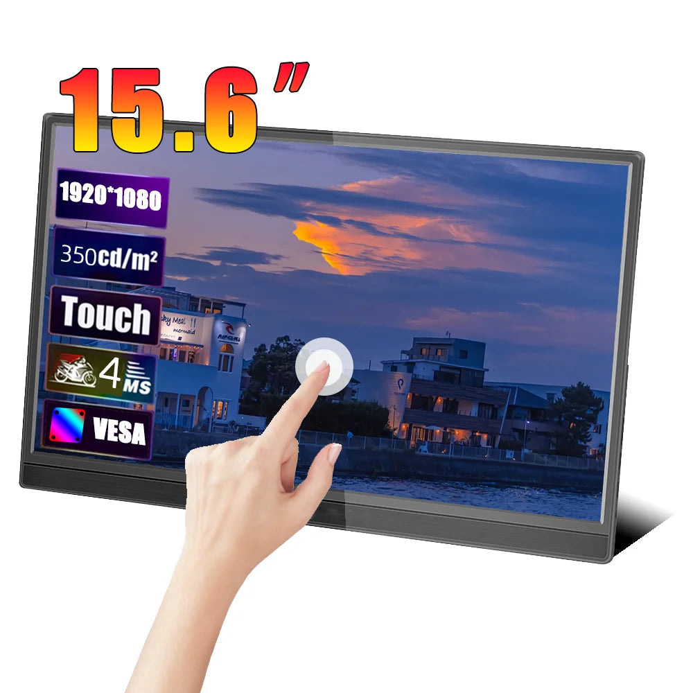 15.6 Inch Portable Monitor 1920x1080 60Hz IPS Panel Touchsceen HDMI-compatible With PS4 PS5 Switch Laptop Built-in Speaker