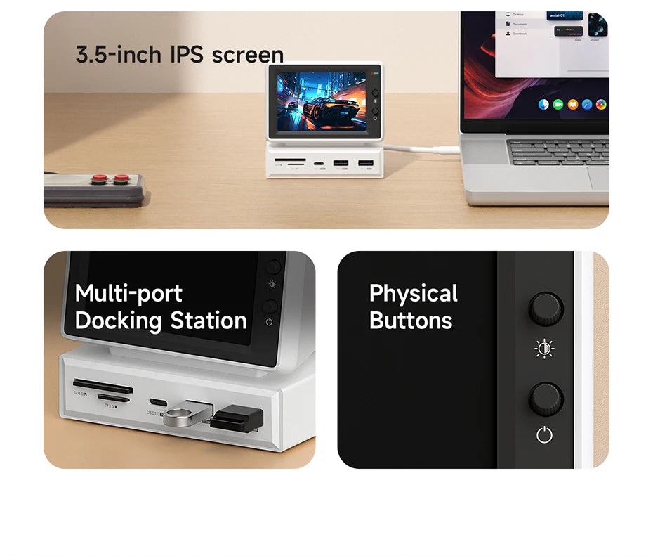 Hagibis 3.5inch IPS Mini Screen AIDA64 Mini PC CPU RAM HDD Data Monitor Display Sub Screen with USB C Hub for Laptop PC MacBook