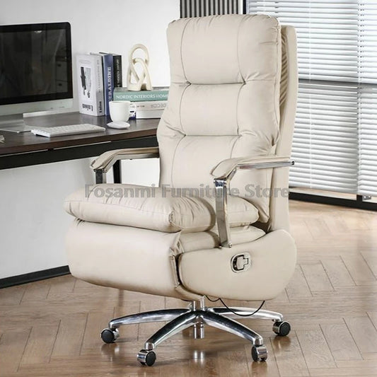 Leather Thick Backrest Boss Office Chairs with Armrests Reclining Home Soft Desk Chair Comfortable Gaming Computer Swivel Chair