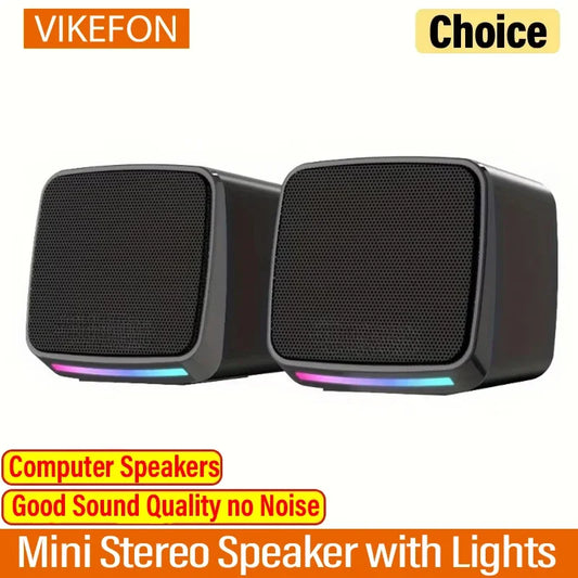 Mini Speaker with Cool Lights and Stereo Sound Computer Speakers 6W USB Powered 3.5 mm AUX-in Portable Speaker for Computer La