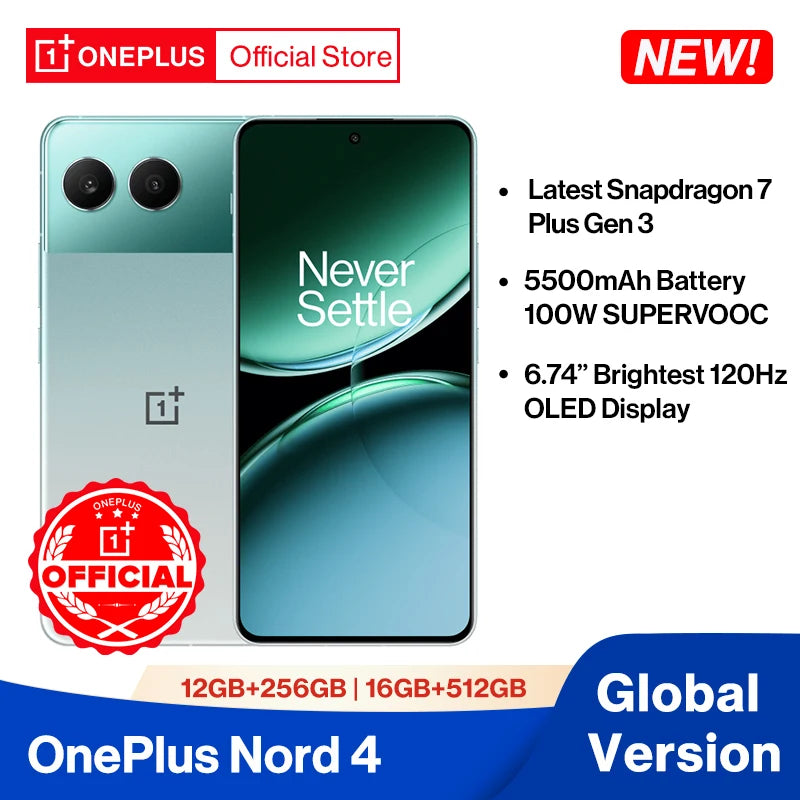 New OnePlus Nord 4 Global Version Snapdragon 7 Plus Gen 3 Sony 50MP Camera 5500mAh Battery 100W SUPERVOOC Charge 6.74" AMOLED