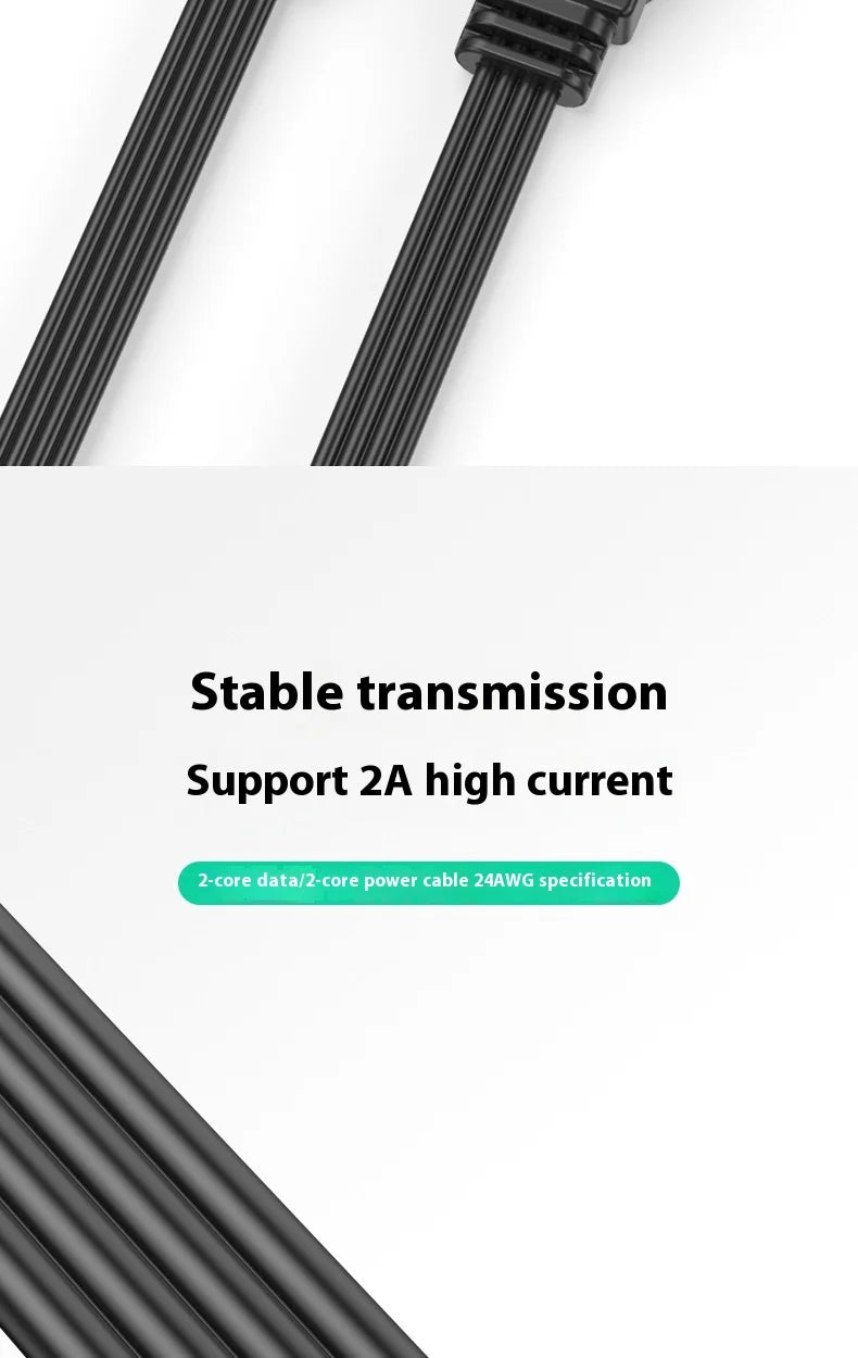 USB to TypeC data cable with left and right bend wires 2.0 transmission, 2A power supply, TypeC flat silicone cable