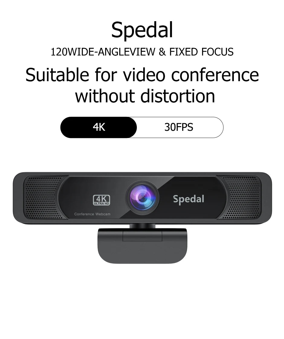 Spedal 931 HD 4K 30Fps 120 Wide Angle Webcam Wtih Microphone Remote Control Streaming PC Conferencin Windows Mac Linux