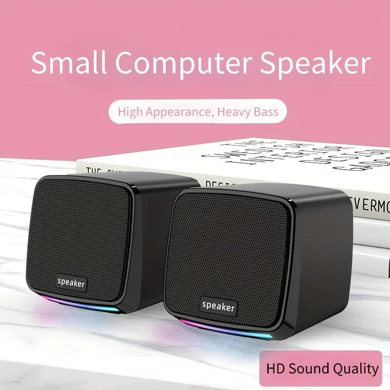 Mini Speaker with Cool Lights and Stereo Sound Computer Speakers 6W USB Powered 3.5 mm AUX-in Portable Speaker for Computer La