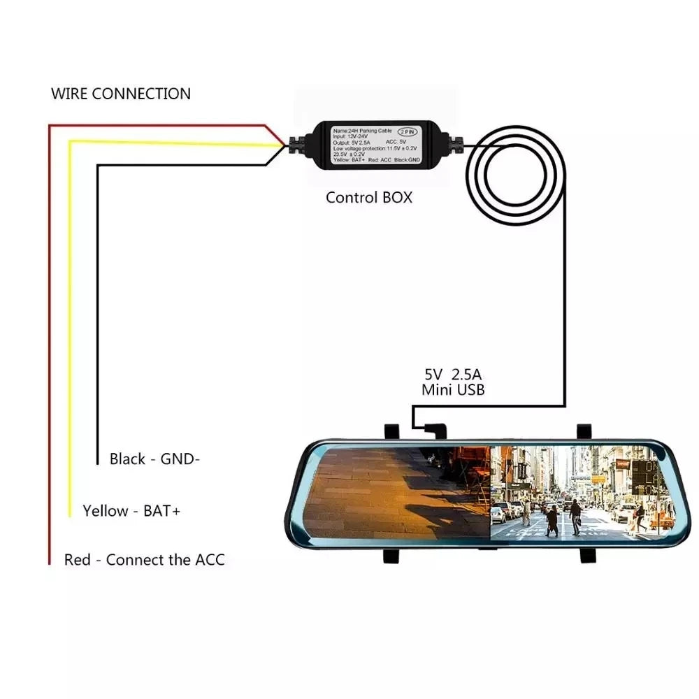 for AZDOME M550 Pro 3 Wire ACC Detection Hardwire Kit 12V/24V to 5V 3A Mini USB Car Charger Dash Cam 24 Hour Parking Monitor