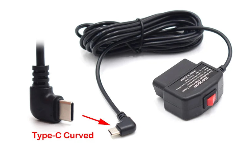 24Hours Mini Mico USB Ports 5V 3A Car Charge Cable OBD Hardwire Cord 3.5Meters With Switch For Dash Cam Camcorder Vehicle DVR