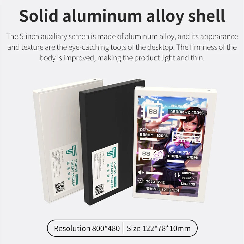 5 Inch IPS Type-C Secondary Screen Dynamic 800x480 LCD Display CPU GPU RAM HDD Monitoring Freely AIDA64 with Aluminum Case