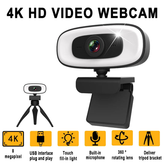 Mini 4K Webcam USB Computer 2K Webcam For PC Laptops Live Streaming Full HD 1080P Web Camera For Work With Microphone Tripod